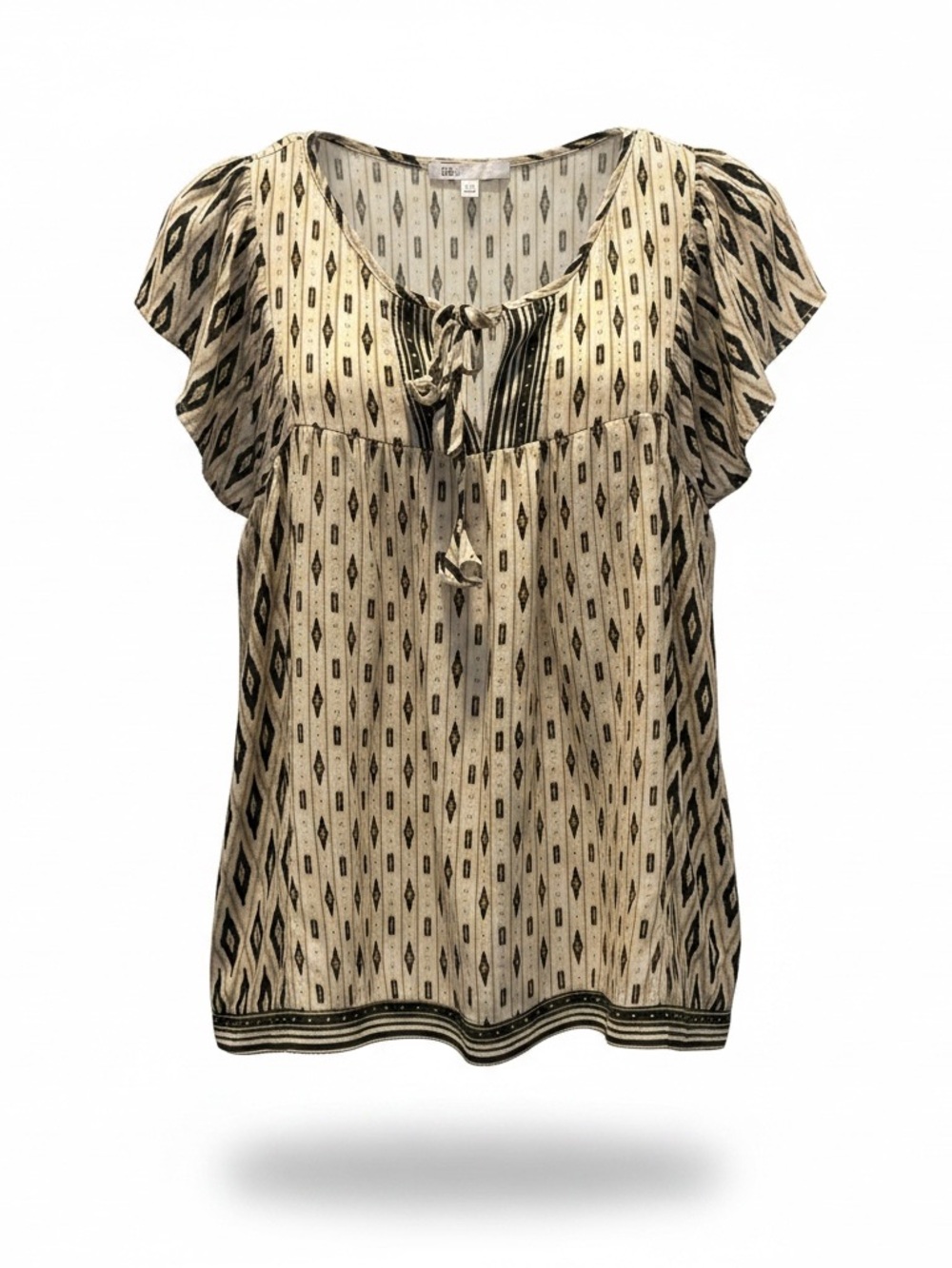 DR2 Cream & Black Tie-Front Flutter Sleeve Blouse